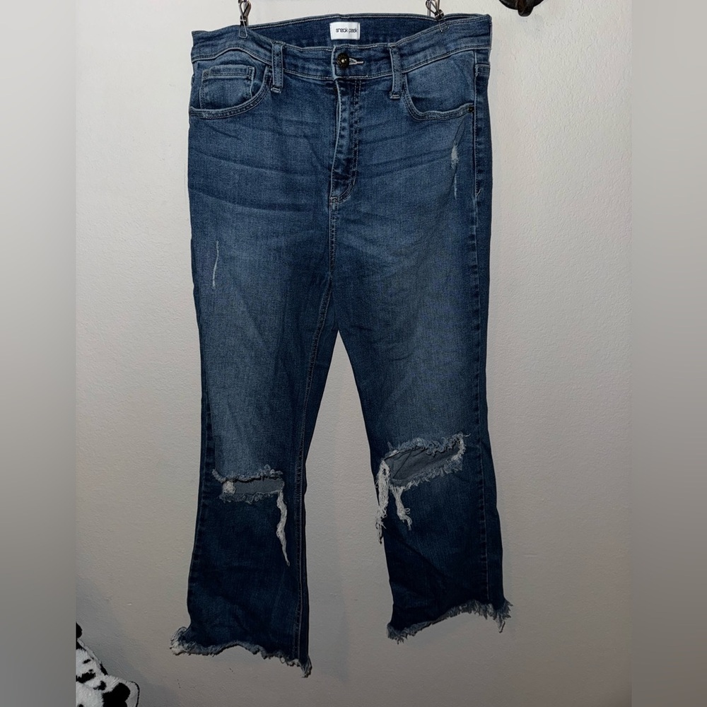 Sneak Peek Distressed Flare Jeans